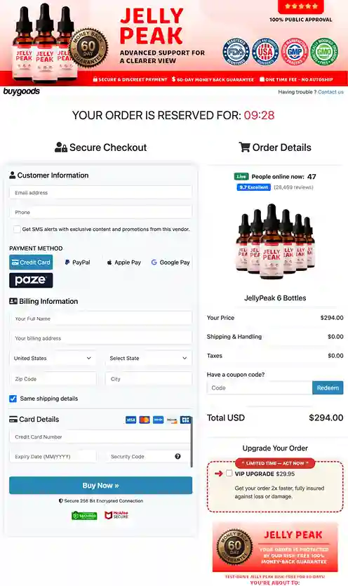 JellyPeak Secure Payment – All Major Cards Accepted, 256-Bit SSL Encrypted
