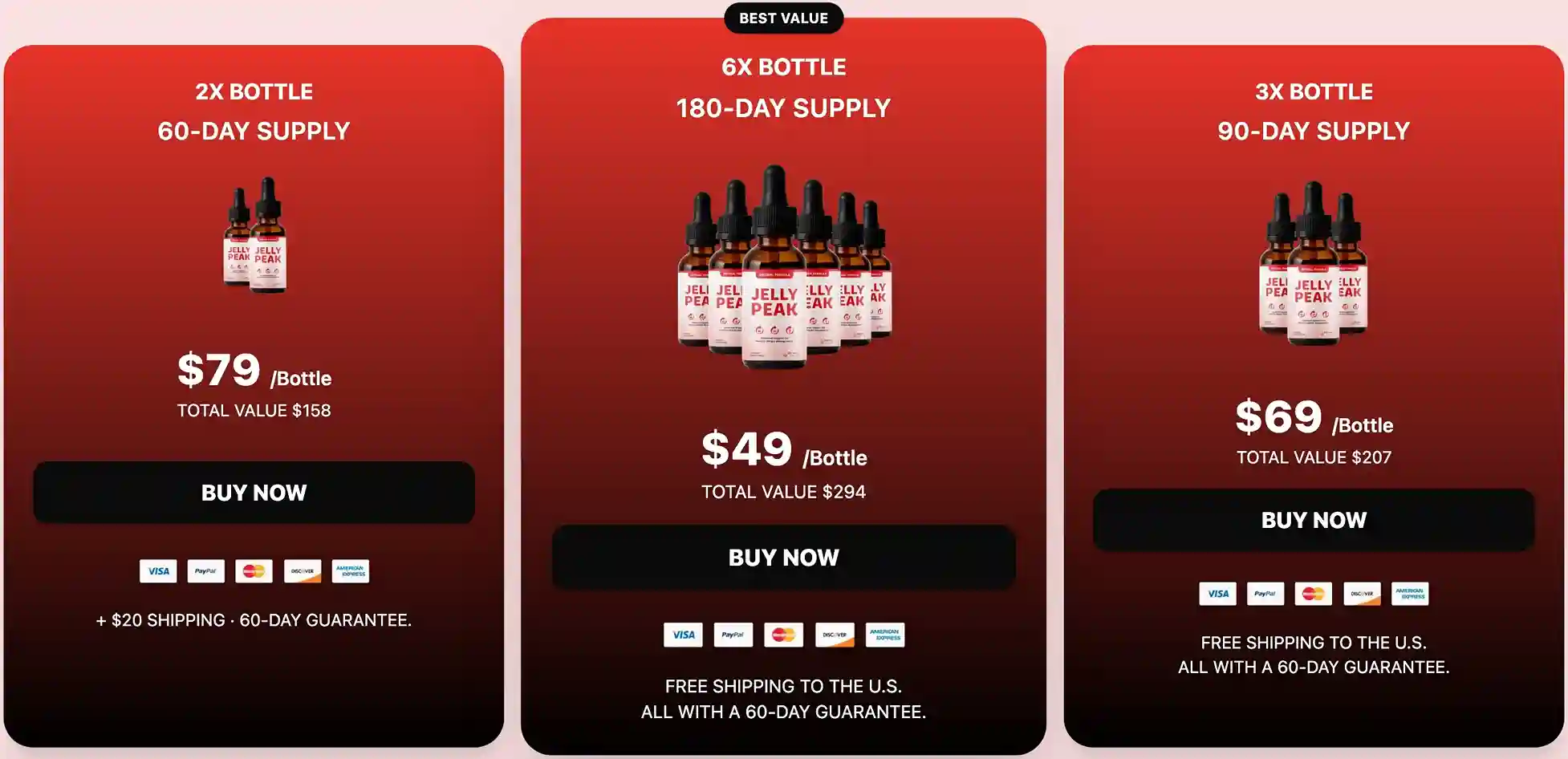 JellyPeak Pricing – 1-Bottle, 3-Bottle and 6-Bottle Supply Options